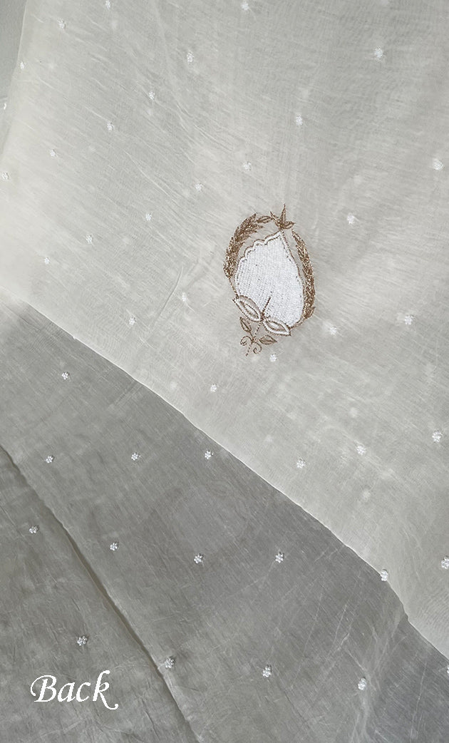 Jazba Women's Lakhnavi Handcrafted Mul Chanderi UnStitched Kurta And Dupatta Set - HONC0320724