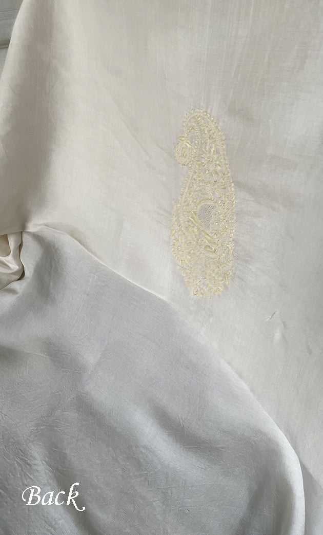 Lucknowi Handcrafted Munga Silk Chikankari Unstitched Men's Kurta Fabric - HONC0230087