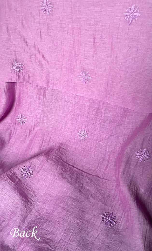 Women's Lakhnavi Handcrafted Mul Chanderi Unstitched Chikankari Full Suit Material - HONC0304381