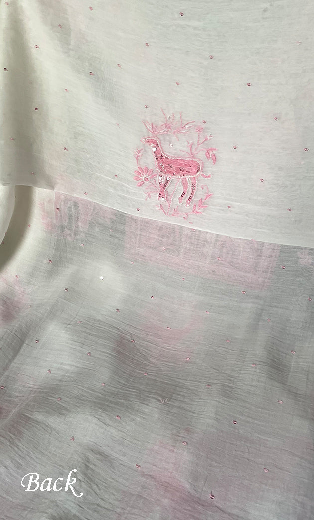 Women's Lakhnavi Handcrafted Unstitched Mul Chanderi Kurta And Dupatta Set - HONC0312096