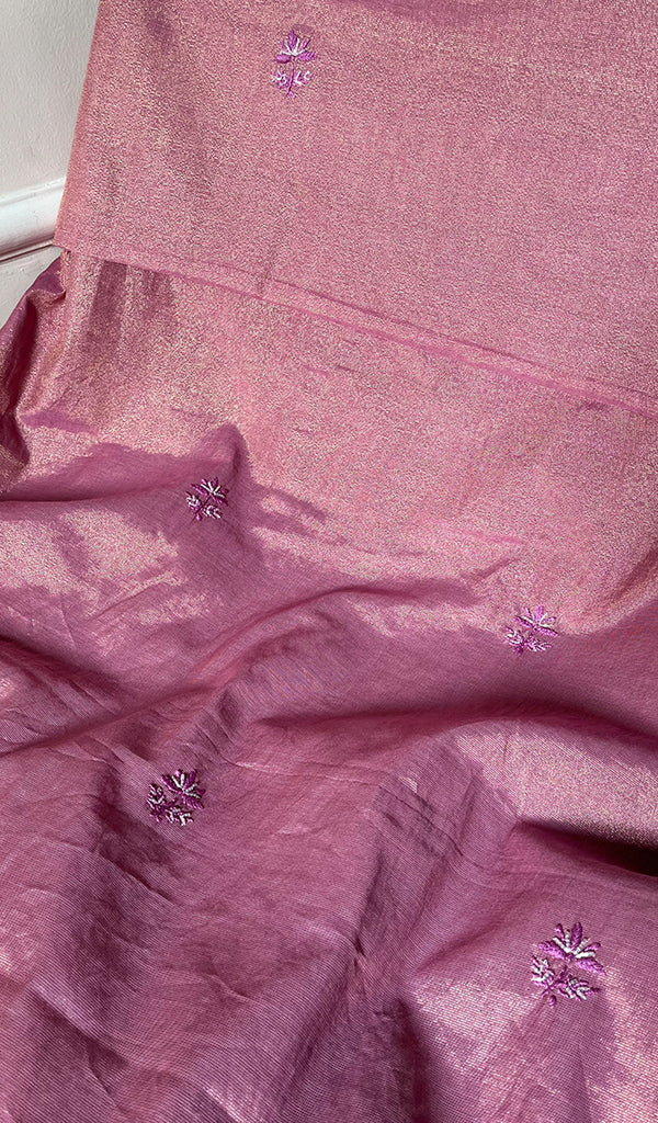 Women's Lakhnavi Handcrafted Tissue Chanderi Chikankari Suit Material - HONC0275988