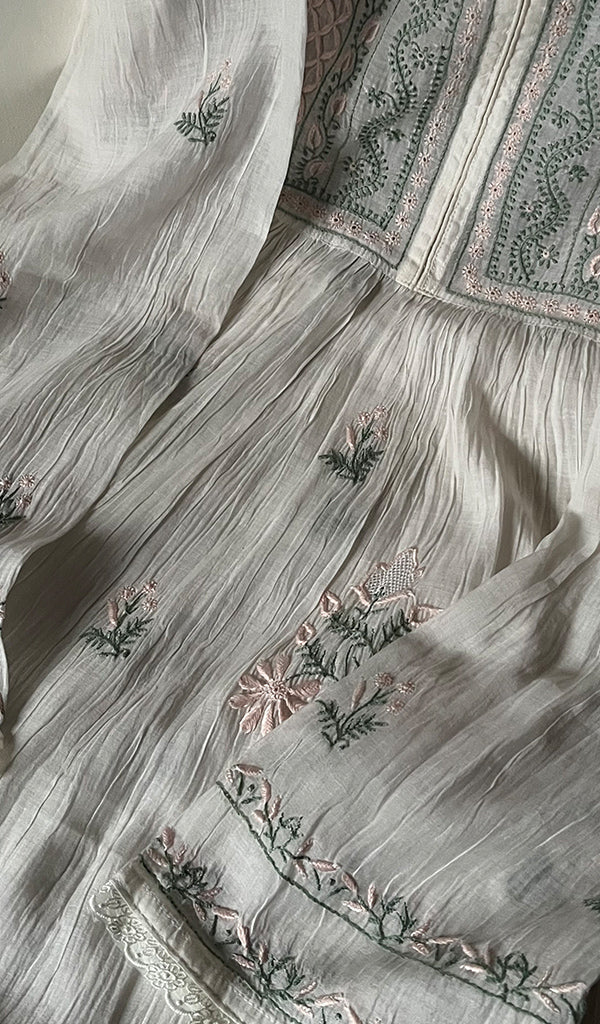 Women's Lakhnavi Handcrafted Mul Chanderi Semi - Stitched Kurta And Dupatta Set - HONC0186713