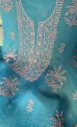 将图像加载到图库查看器中， Women's Lakhnavi Handcrafted Pure Organza Chikankari Unstitched Kurta And Dupatta Set -  HONC0269932