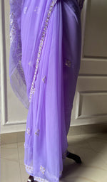 Load image into Gallery viewer, Women&#39;s Lakhnavi Handcrafted Faux-Georgette Chikankari Saree - HONC0195481
