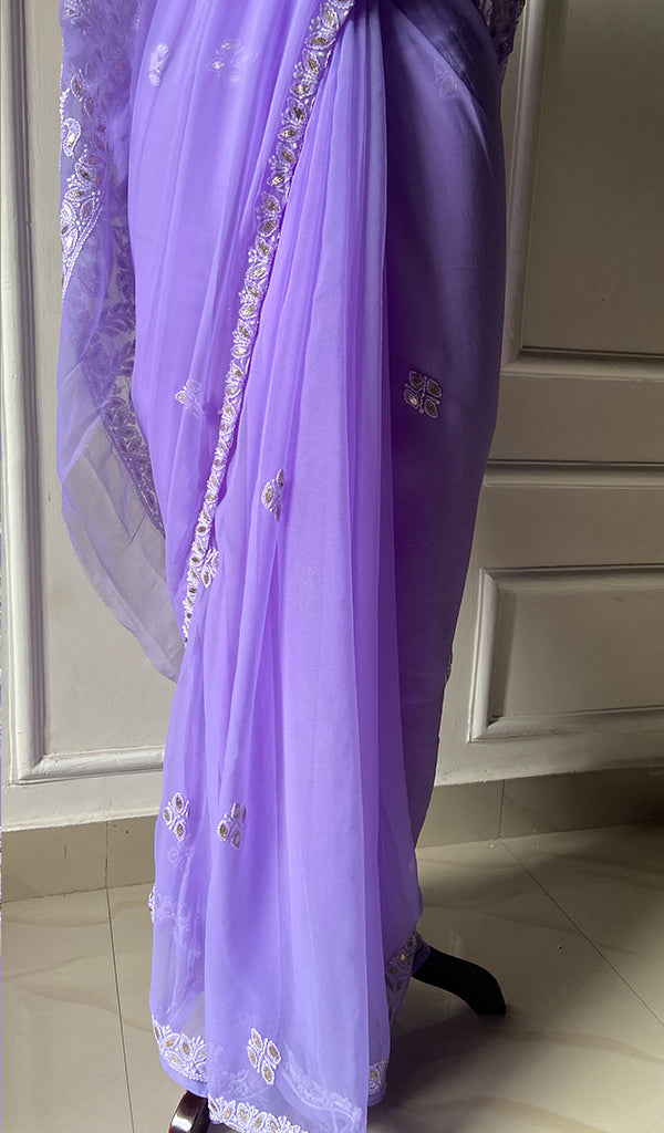 Women's Lakhnavi Handcrafted Faux-Georgette Chikankari Saree - HONC0195481