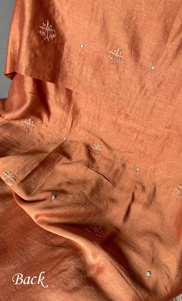 Women's Lucknowi Handcrafted Chanderi Silk Unstitched Chikankari Full Suit Material - HONC018789