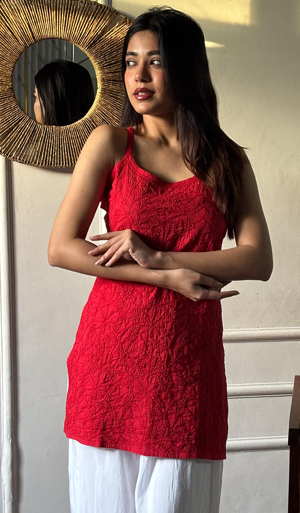 Women's Lakhnavi Handcrafted Cotton Chikankari  Top - HONC0349182