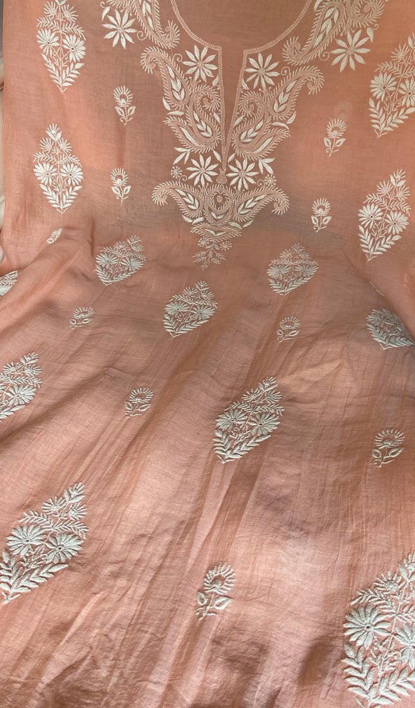 Women's Lakhnavi Handcrafted Mul Chanderi UnStitched Kurta And Dupatta Set - HONC0374163