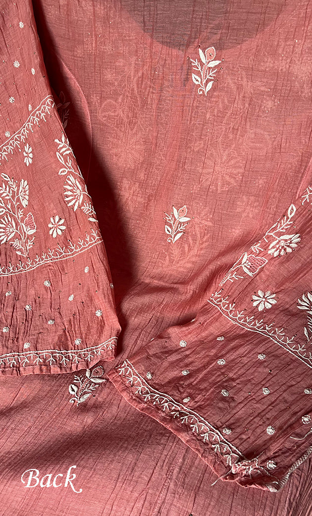 Women's Lakhnavi Handcrafted Mul Chanderi Semi - Stitched Anarkali And Dupatta Set - HONC0280985