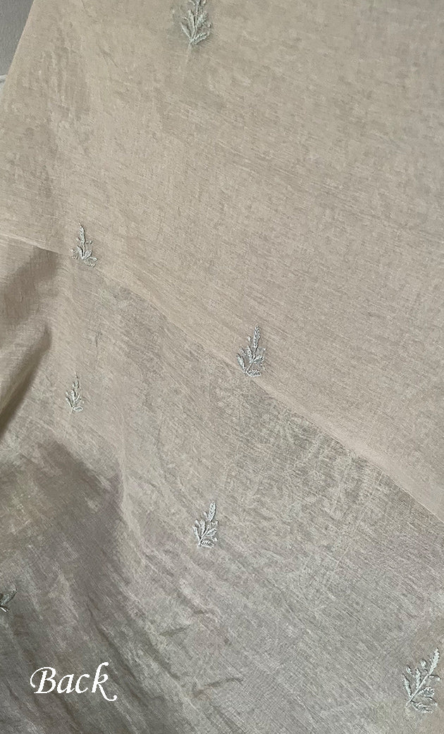 Women's Lakhnavi Handcrafted Mul Chanderi Unstitched Chikankari Full Suit Material - HONC0319537