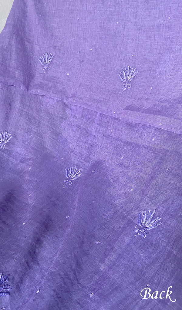 Women's Lakhnavi Handcrafted Mul Chanderi Unstitched Chikankari Full Suit Material - HONC0328105