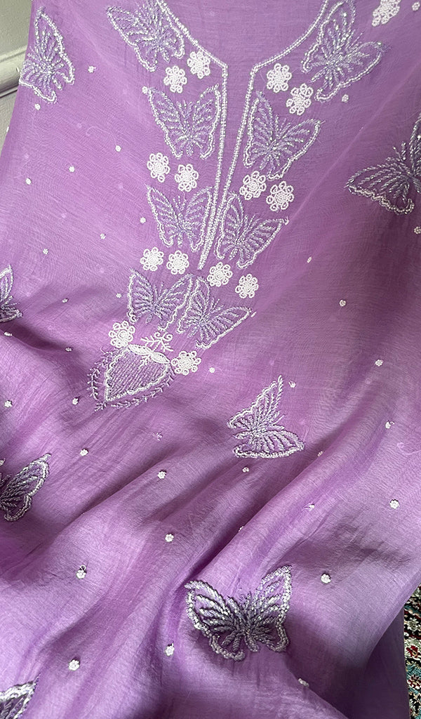 Women's Lakhnavi Handcrafted Unstitchd Mul Chanderi Kurta And Dupatta Set - HONC0330025