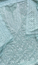 Load image into Gallery viewer, Women&#39;s Lakhnavi Handcrafted Pure Silk Georgette Chikankari Suit Material - HONC0197939
