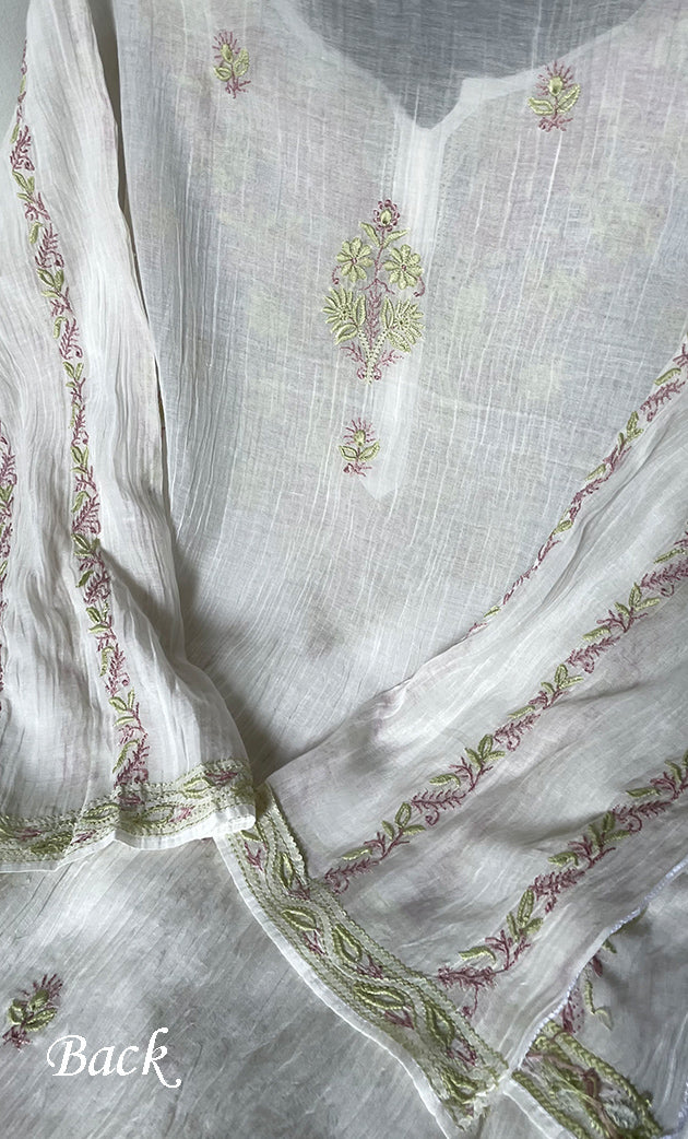 Women's Lakhnavi Handcrafted Mul Chanderi Semi - Stitched Kurta And Dupatta Set - HONC0314225