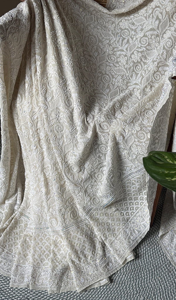 Women's Lakhnavi Handcrafted Pure Silk Georgette Chikankari - HONC0193629