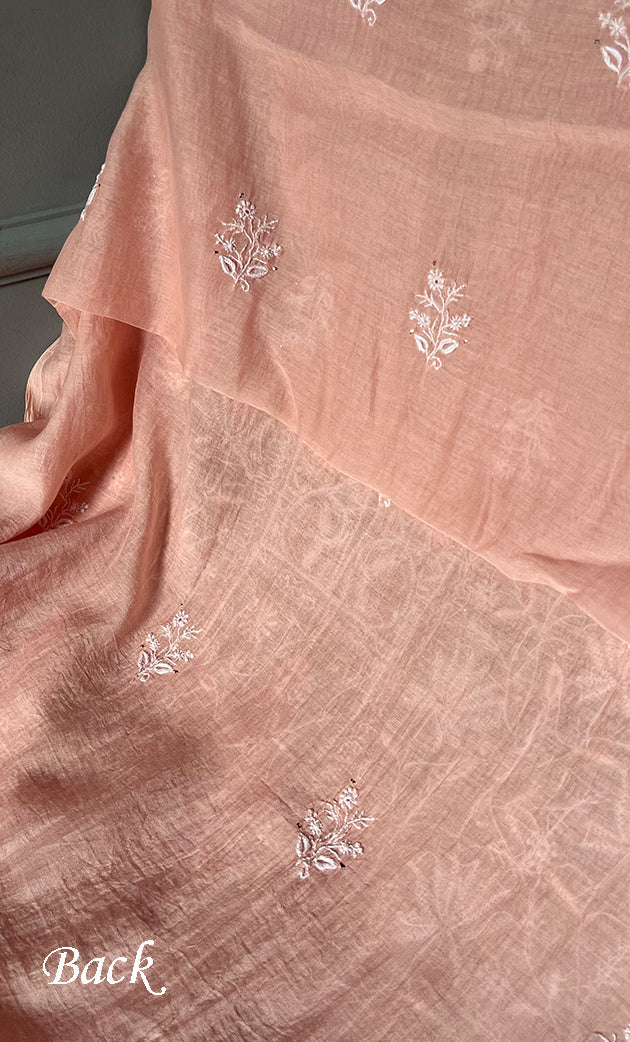 Women's Lakhnavi Handcrafted Mul Chanderi Unstitched Kurta And Dupatta Set- HONC0273557