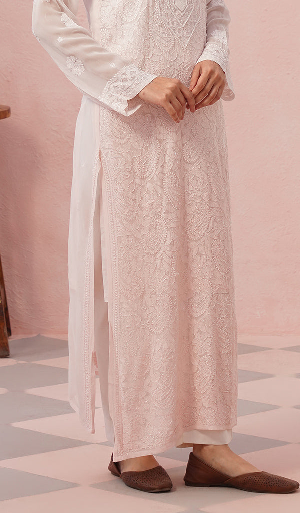 Women's Lakhnavi Handcrafted Viscose Georgette Chikankari Kurti - HONC0468462