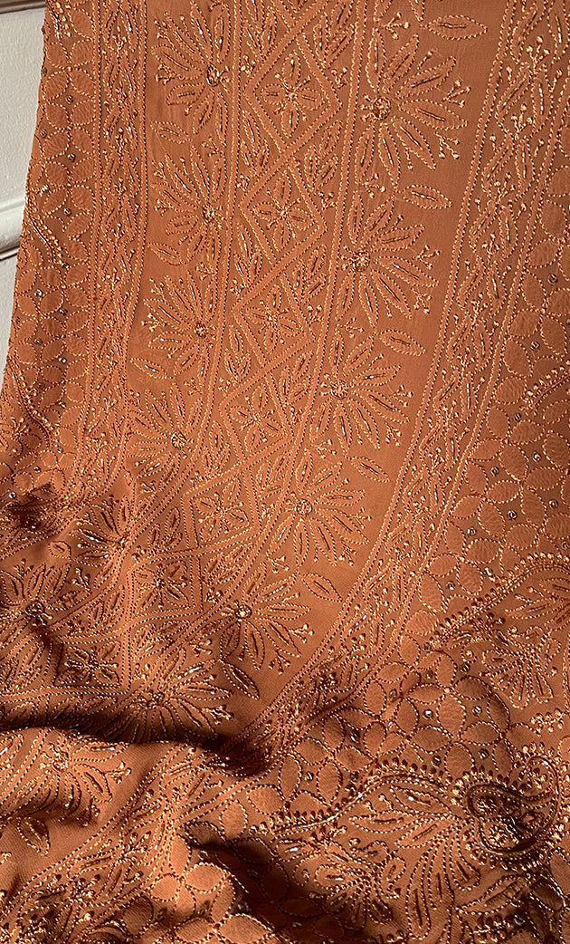 Women's Lucknowi Handcrafted Viscose Georgette Unstitched Chikankari Suit Material - HONC0325140