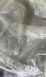 将图像加载到图库查看器中， Women&#39;s Lakhnavi Handcrafted Organza Chikankari Unstitched Full Suit Material - HONC0284626
