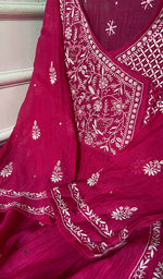 Load image into Gallery viewer, Women's Lakhnavi Handcrafted Mul Chanderi Semi - Stitched Angrakha And Dupatta Set - HONC0326284