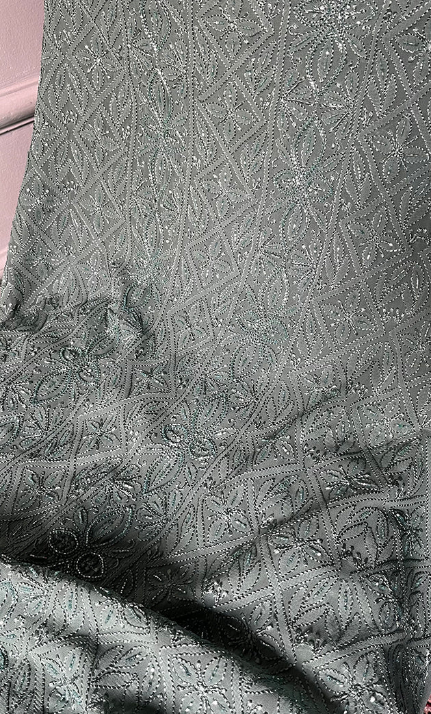 Women's Lucknowi Handcrafted Viscose Georgette Unstitched Chikankari Suit Material - HONC0325151