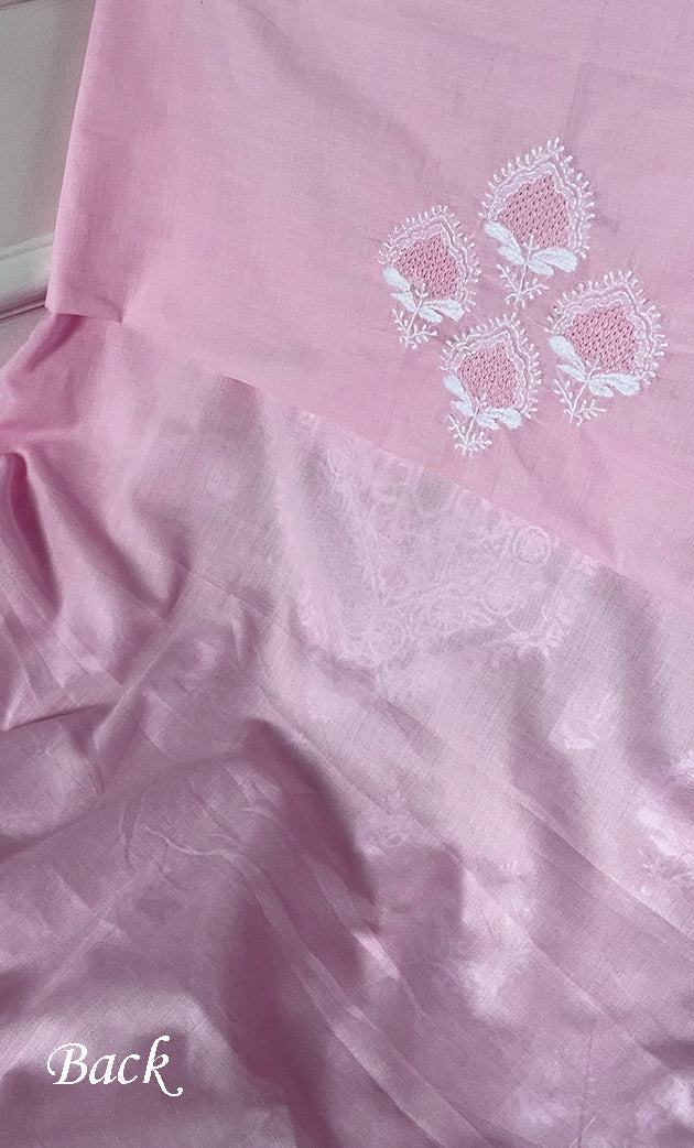 Women's Lakhnavi Handcrafted Unstitched Cotton Chikankari Suit Material - HONC0257113