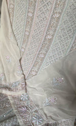 Load image into Gallery viewer, Women's Lakhnavi Handcrafted Pure Silk Georgette Chikankari Semi - stitched Anarkali And Dupatta Set- HONC0193624