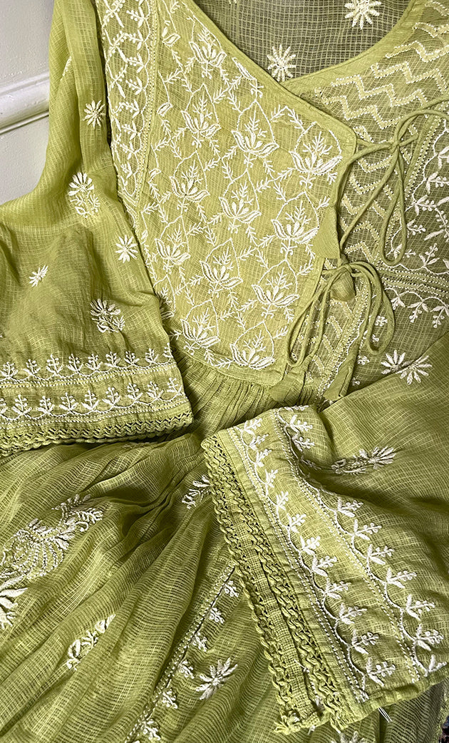 Naaz Women's Lucknowi Handcrafted Kota Chanderi Chikankari Semi Stitched Kurta And Dupatta Set - HONC0322002