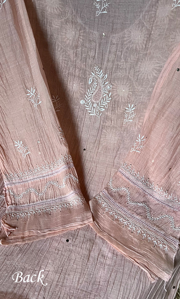 Women's Lakhnavi Handcrafted Mul Chanderi Semi - Stitched Kurta And Dupatta Set - HONC0284753