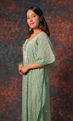 Load image into Gallery viewer, Rabia Women&#39;s Lucknowi Handcrafted Mul chanderi Chikankari Kaftan - HONC0313259
