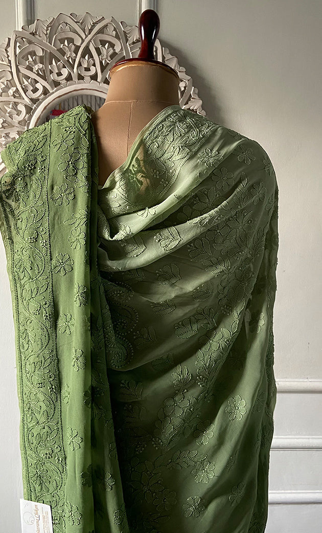 Women's Lakhnavi Handcrafted Viscose Georgette Chikankari Saree - HONC0318166