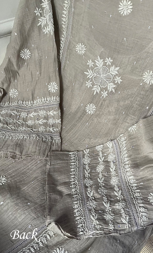 Women's Lakhnavi Handcrafted Mul Chanderi Semi - Stitched Kurta And Dupatta Set- HONC0282235