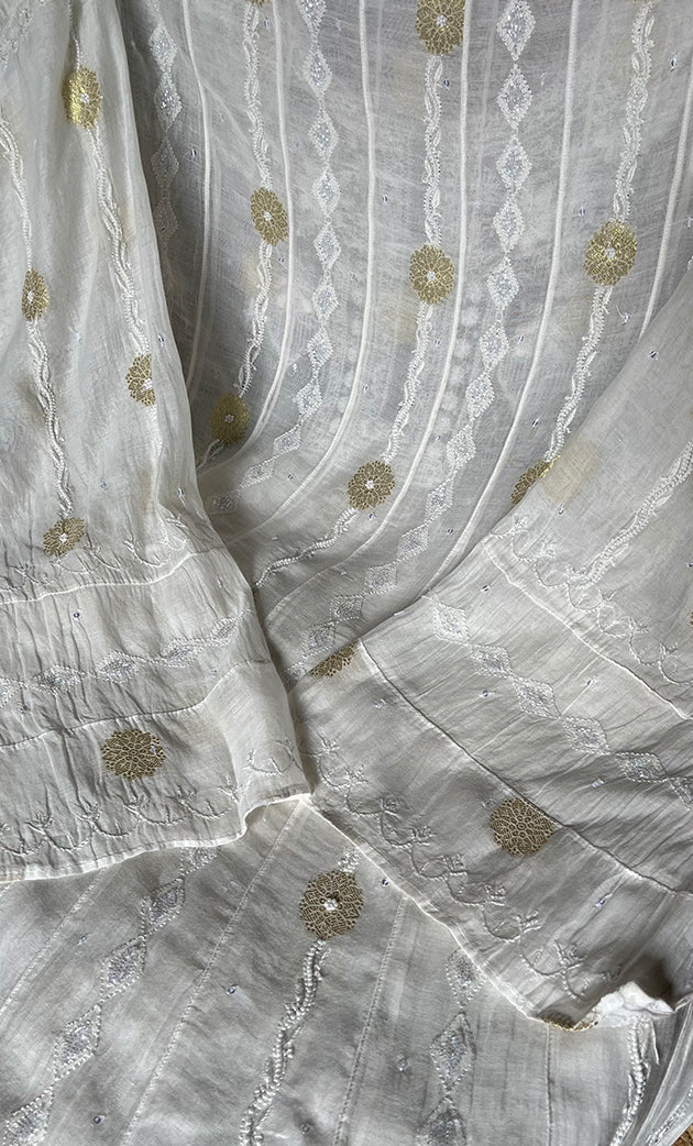 Izna Women's Lakhnavi Handcrafted Mul Chanderi Semi - Stitched Anarkali And Dupatta Set - HONC0305089