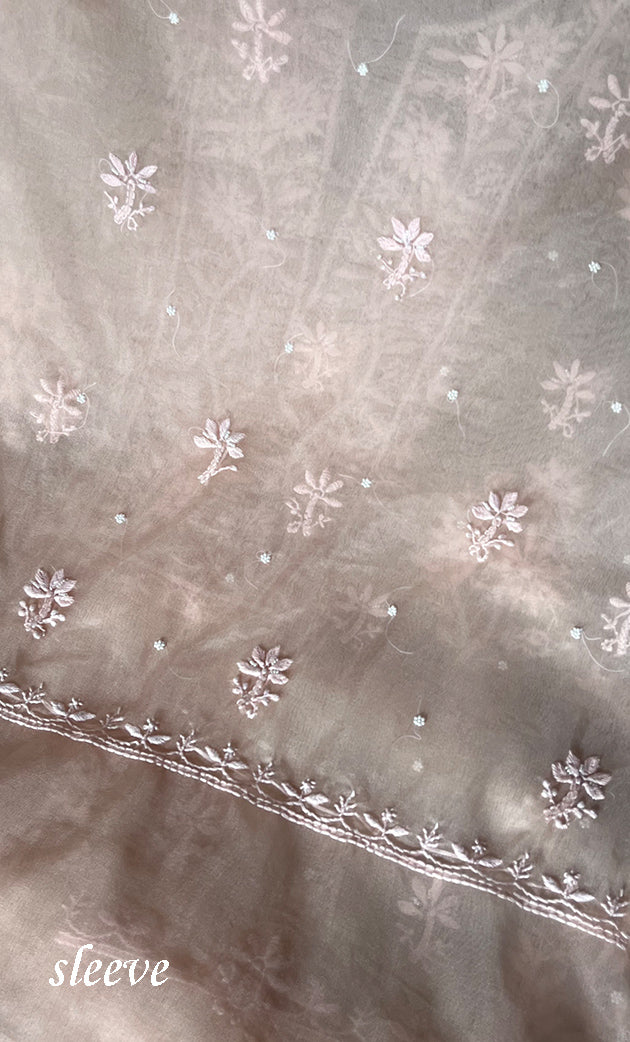 Women's Lakhnavi Handcrafted Organza Chikankari Unstitched Full Suit Material - HONC0284636