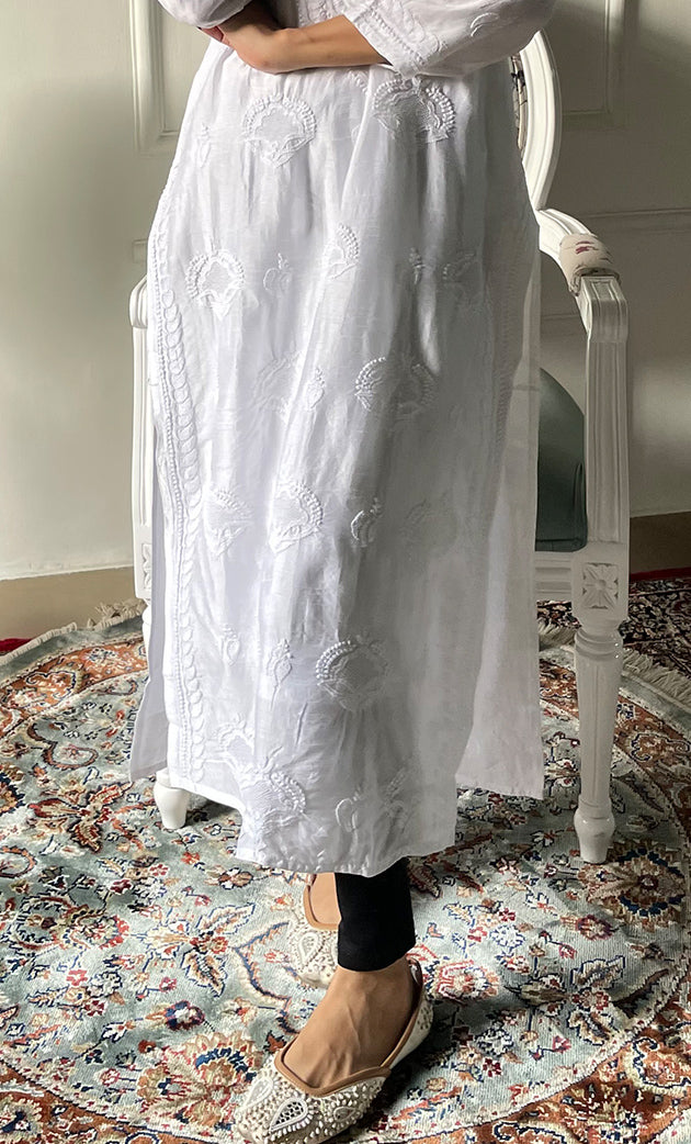 Women's Lucknowi Handcrafted Raw silk Chikankari Kurti - HONC0330099