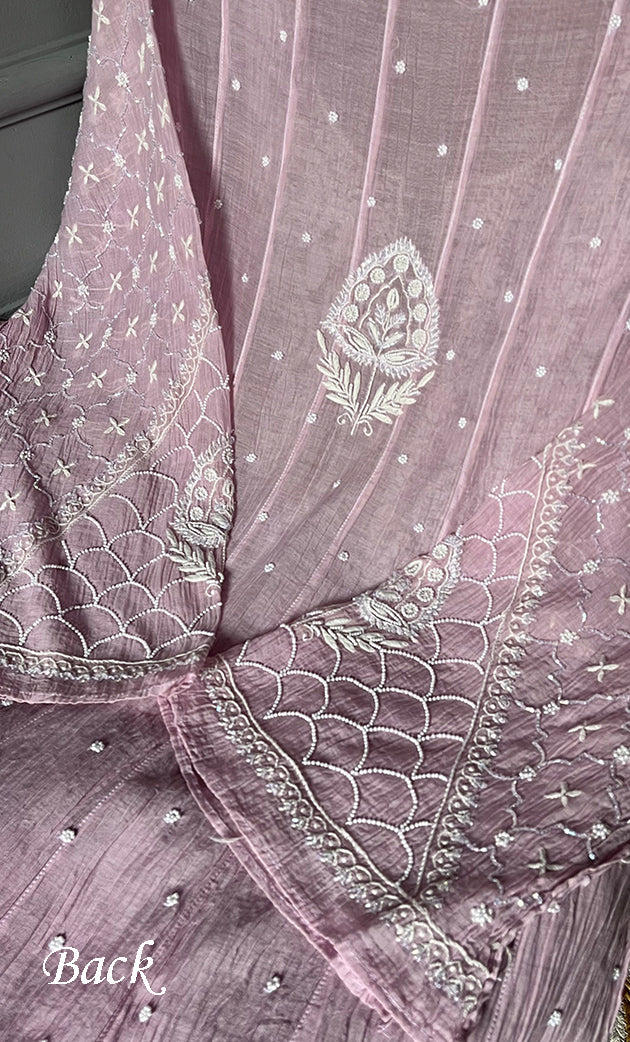 Women's Lakhnavi Handcrafted Mul Chanderi Semi - Stitched Anarkali And Dupatta Set - HONC0305938