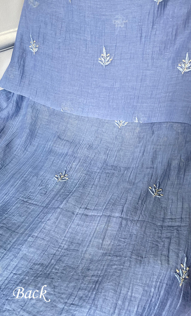 Women's Lakhnavi Handcrafted Mul Chanderi Unstitched Chikankari Full Suit Material - HONC0323587