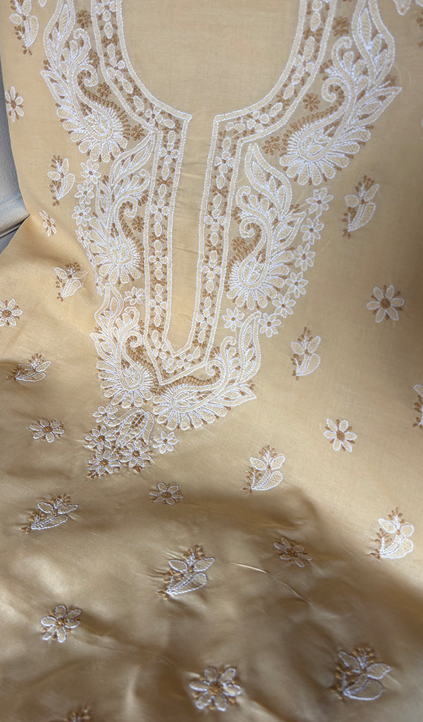Women's Lakhnavi Handcrafted Unstitched Cotton Chikankari Suit Material - HONC0364004