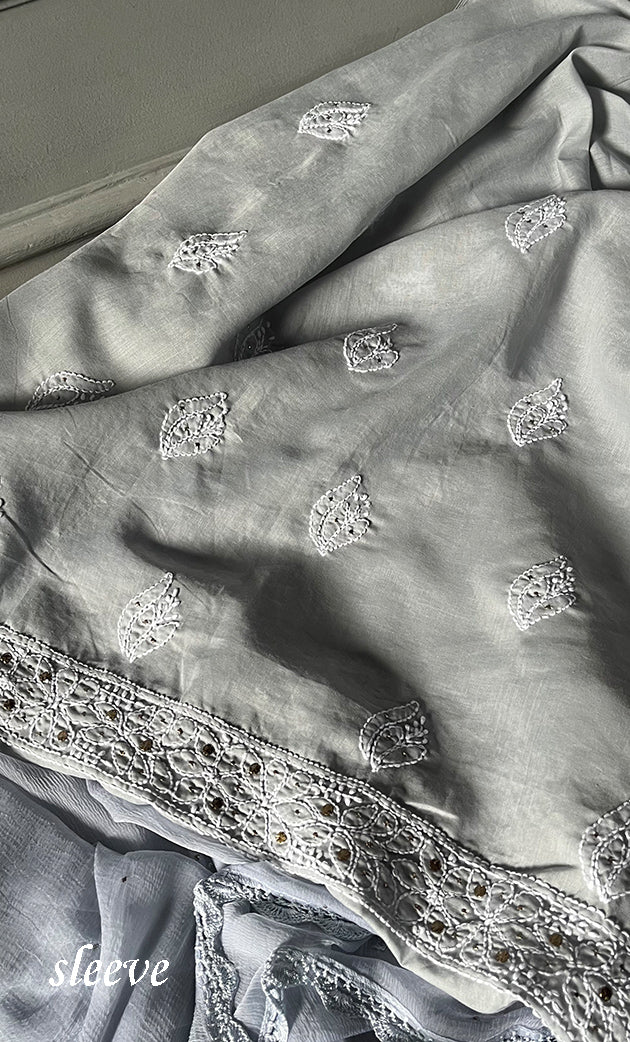 Women's Lakhnavi Handcrafted Unstitched Cotton Chikankari Suit Material - HONC0264452