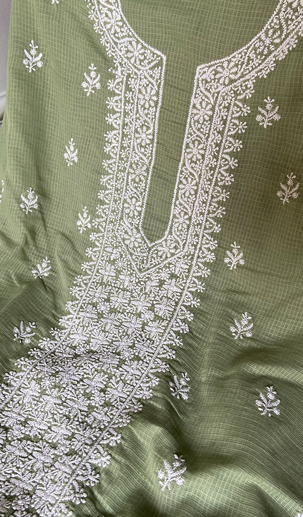 Women's Lucknowi Handcrafted Kota Cotton Chikankari Unstitched Kurta And Dupatta Set - HONC0340088