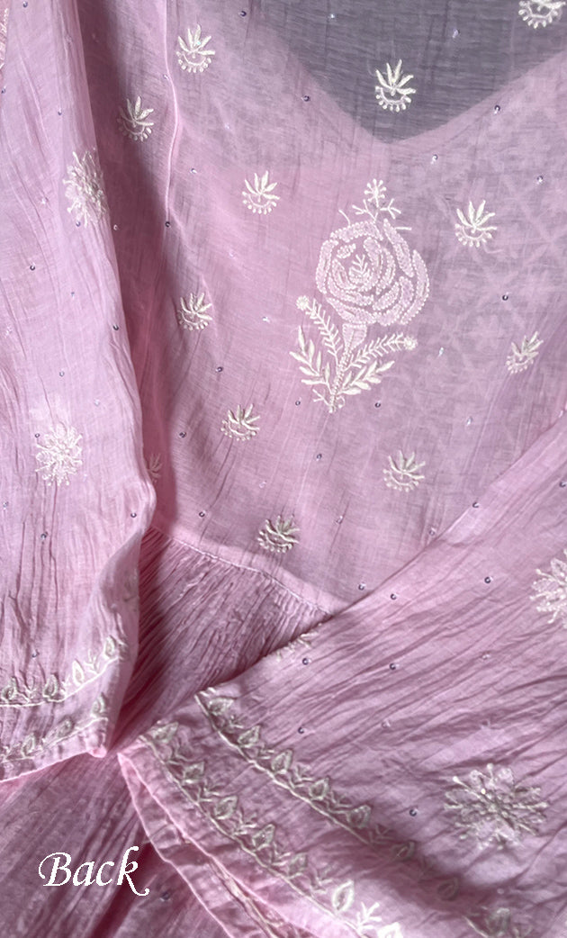 Women's Lakhnavi Handcrafted Mul Chanderi Semi - Stitched Angrakha And Dupatta Set - HONC0298175