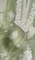 将图像加载到图库查看器中， Women's Lakhnavi Handcrafted Pure Organza Chikankari Unstitched Kurta And Dupatta Set- HONC0352106