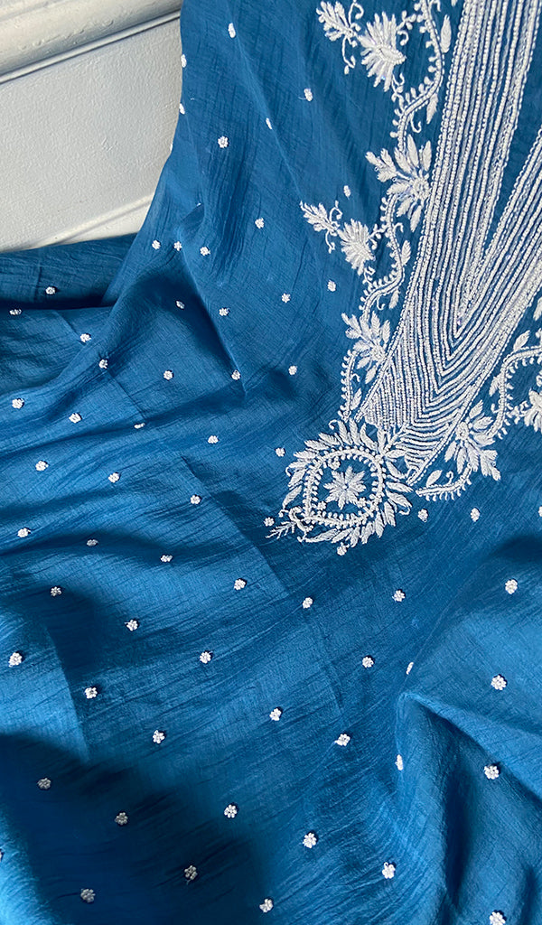 Women's Lakhnavi Handcrafted Mul Chanderi Unstitched Kurta And Dupatta Set- HONC0358256