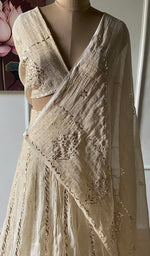Load image into Gallery viewer, Women's Lakhnavi Handcrafted Bridal Tissue Chanderi Chikankari Lehenga Set - HONC0353217