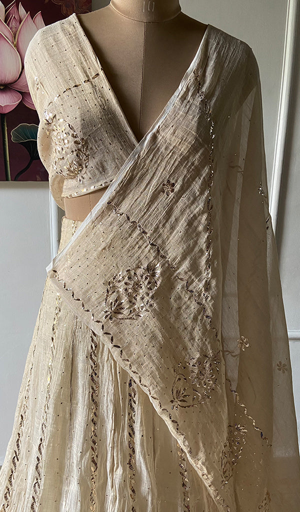 Women's Lakhnavi Handcrafted Bridal Tissue Chanderi Chikankari Lehenga Set - HONC0353217