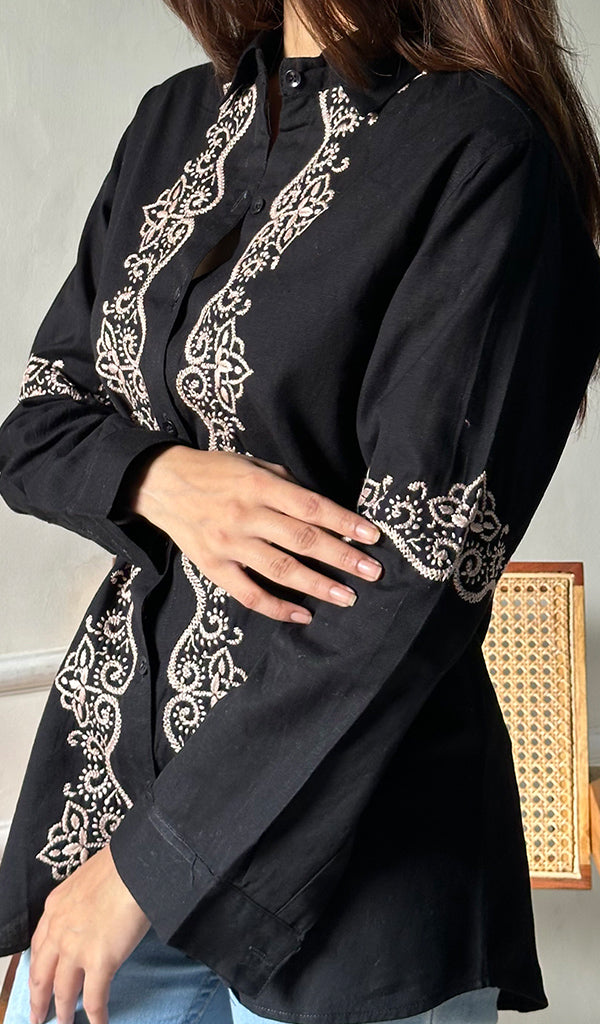 Women's Lucknowi Handcrafted Slub Cotton Chikankari Top - HONC0299180