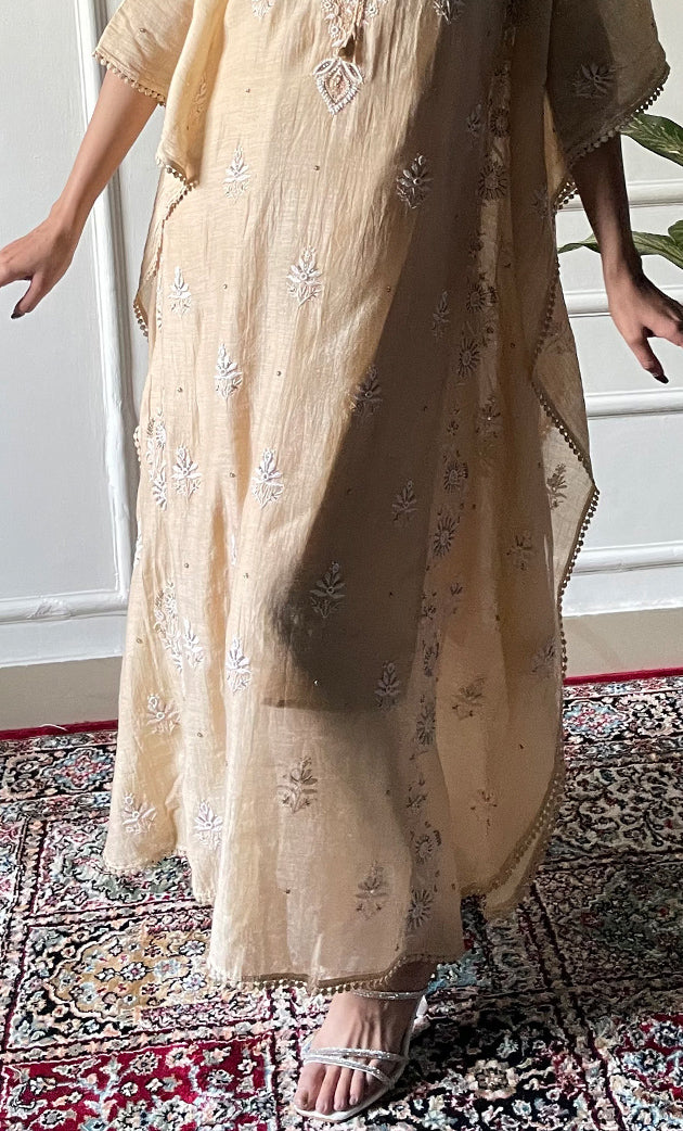 Women's Lucknowi Handcrafted Mul chanderi Chikankari Kaftan - HONC0318263