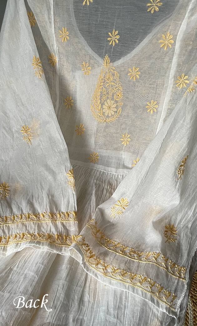 Women's Lakhnavi Handcrafted Mul Chanderi Semi - Stitched Angrakha And Dupatta Set - HONC0303234