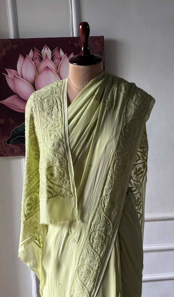 Women's Lakhnavi Handcrafted Viscose Georgette Chikankari Saree - HONC0337524