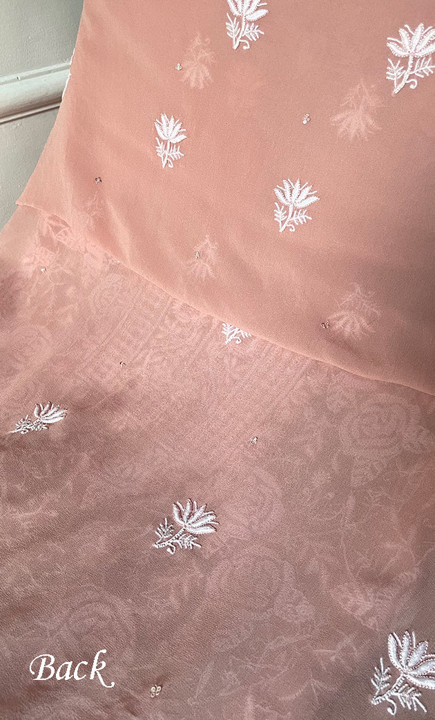 Women's Lakhnavi Handcrafted Pure Silk Georgette Chikankari Kurta And Dupatta Set- HONC0290999